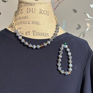 Sabika Blue and Silver Beaded Necklace Set